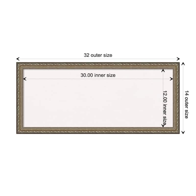 Parisian Silver Wood Framed White Corkboard Bulletin Board - Board Size 30x12