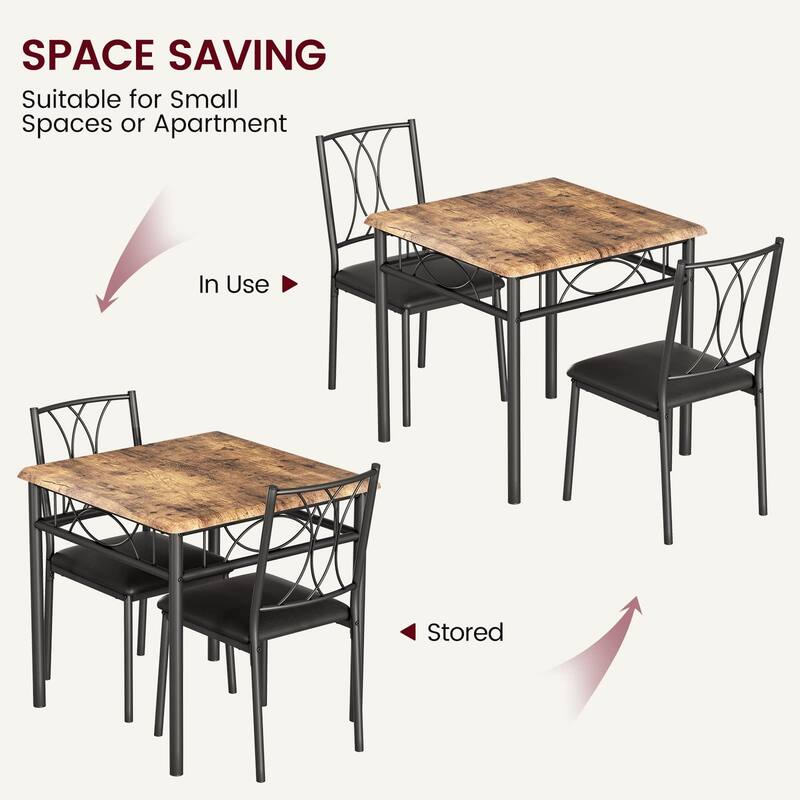 3-Piece Industrial Dining Set, Table with 2 Upholstered Chairs & Metal Legs, Space-Saving Breakfast Table Set
