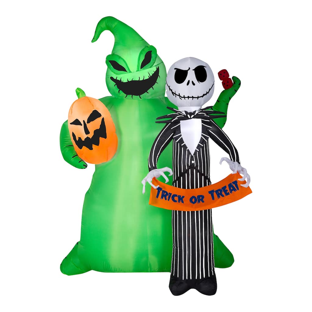 National Tree Company Inflatable Decoration, Green, Jack Skellington and Oogie Boogie, Self Inflating, Plug In, 78 Inches - 6 ft