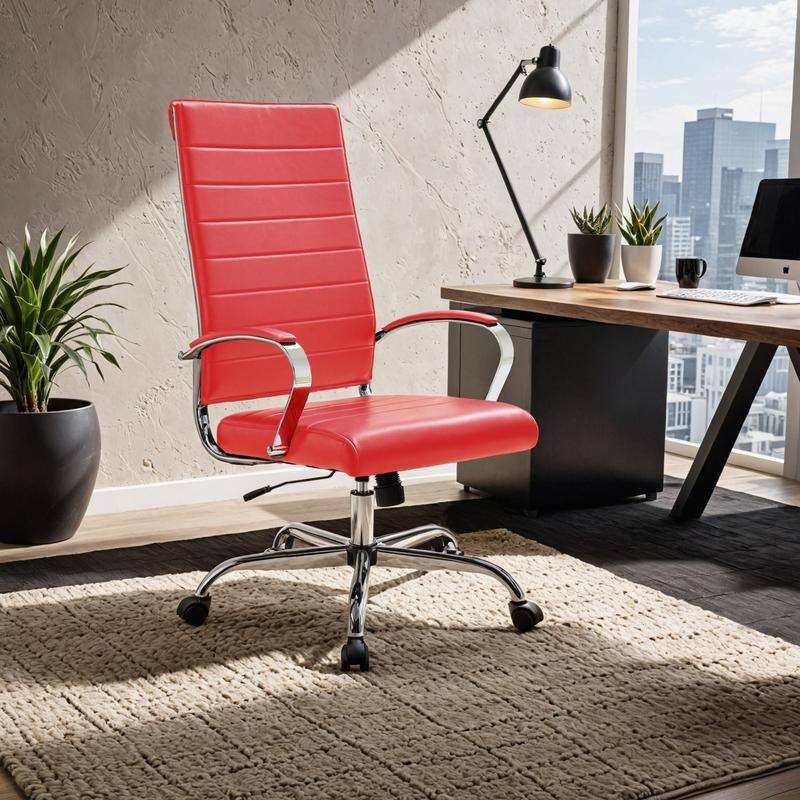 Benmar Leather Executive Office Chair with Chrome Frame, Adjustable Height, Tilt Lock, 360° Swivel, and Smooth Rolling Casters