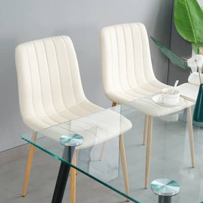 Velvet Dining Chair Set of 4, Modern Dining Side Chair, Living Room Lounge Chair, Light Beige Upholstered Guest Chair, Arc Seat