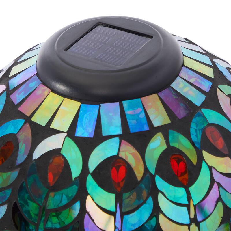 Solar 10" Peacock Feather Mosaic Gazing Globe w/Metal Stand