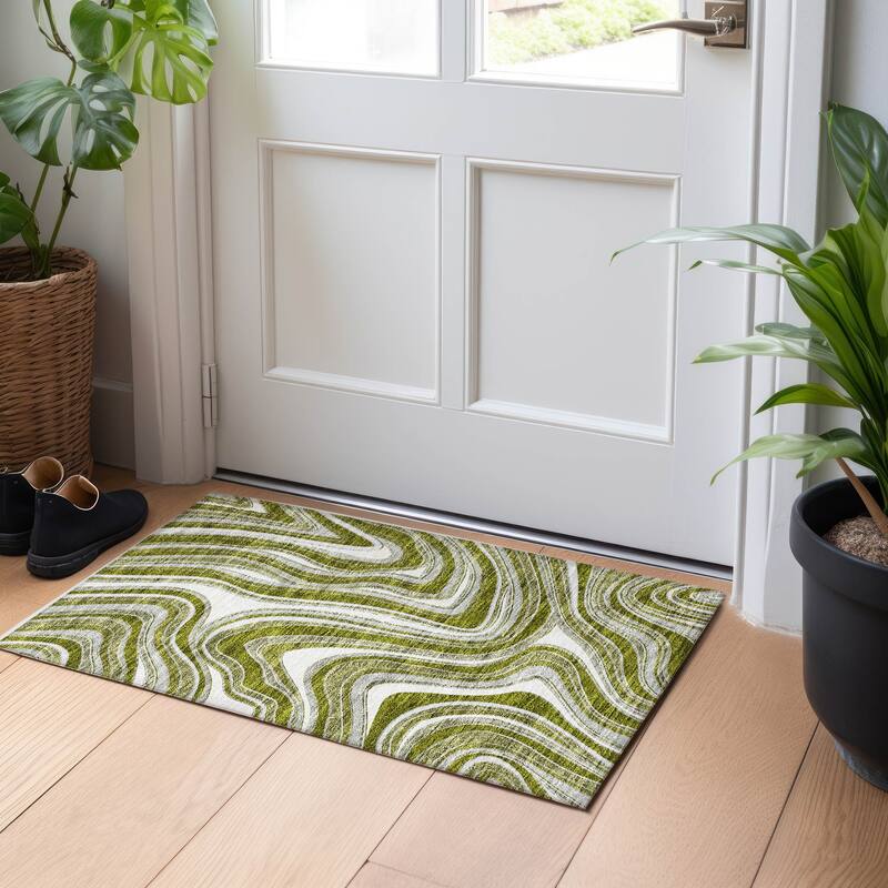 Premium Washable Super Soft Modern Waves Mayfield Rug - Olive - 1' 8" x 2' 6" - Rectangle