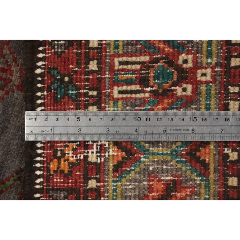 Hand Knotted Oriental 100% Wool Carpet Traditional Geometric Navy Blue & Blues Heriz Runner Rug - 10' 6'' X 3' 8''