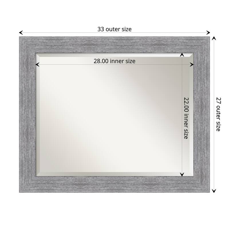Beveled Bathroom Wall Mirror - Bark Rustic Char Frame - Outer Size: 33 x 27 in - Bark Rustic Grey