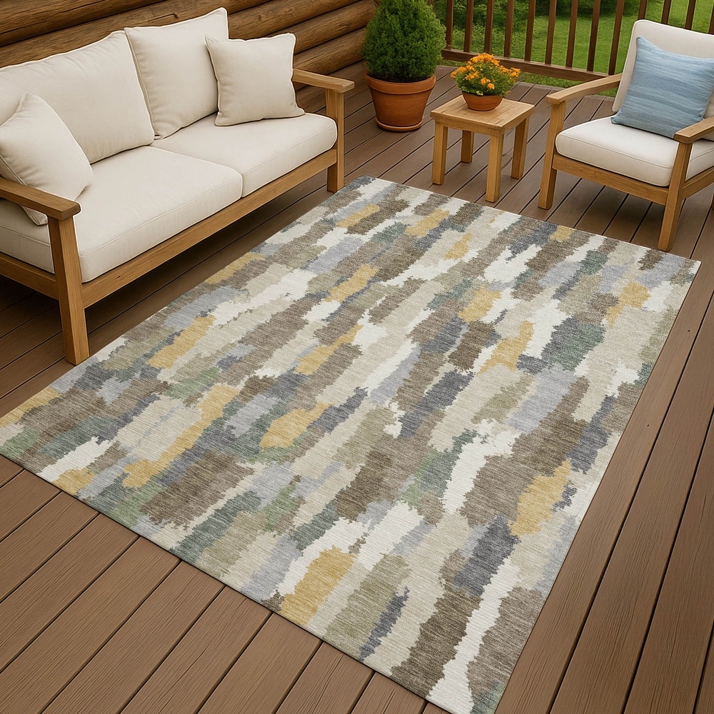 Machine Washable Indoor/ Outdoor Contemporary Stacks Chantille Rug