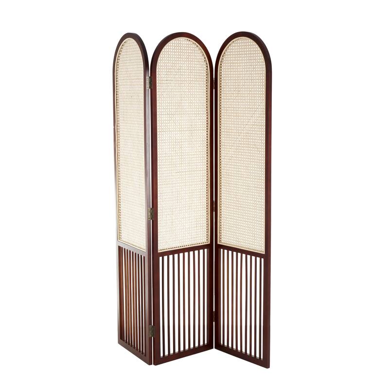 Arched Slatted Wood Base or Wood Distressed Shuttered and 3 Panel Room Divider - Brown, Dark Brown or Grey - Roche River Décor