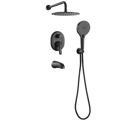 Pressure Balance 3-Functions Shower Faucet Set 10" Wall Mount Showerhead with 3-Spray Patterns Handheld Shower and Tub Spout