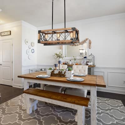 Modern Farmhouse 3-Light Wood Chandelier Rectangle Kitchen Island Light for Dining Room - 23.66" L x 9.88" W x 7.87" H