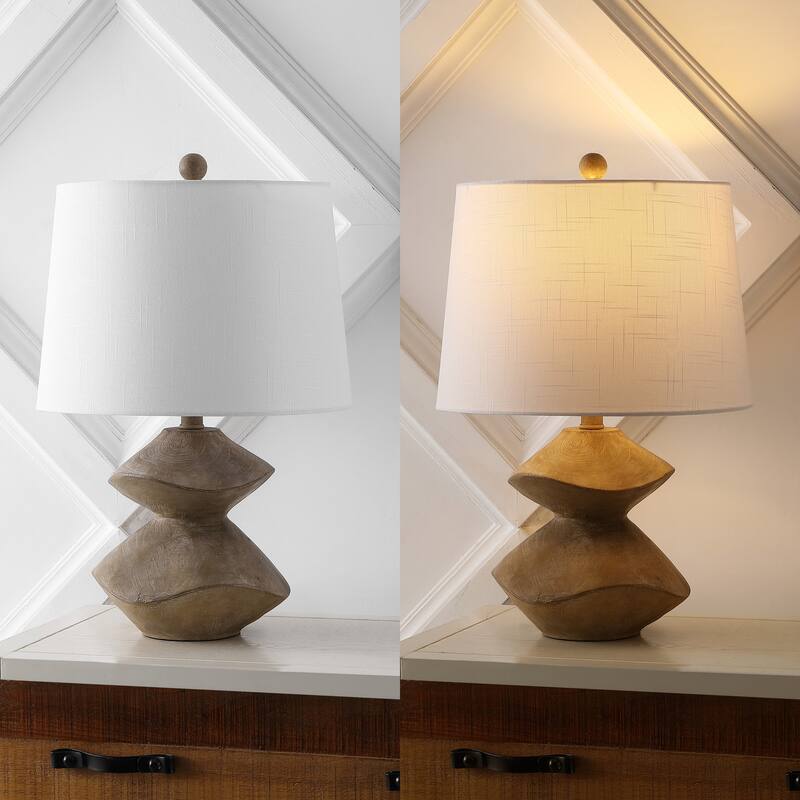 Leif 24.5" Minimalist Coastal Resin/Iron Cairn LED Table Lamp, Brown Wood Finish by JONATHAN Y