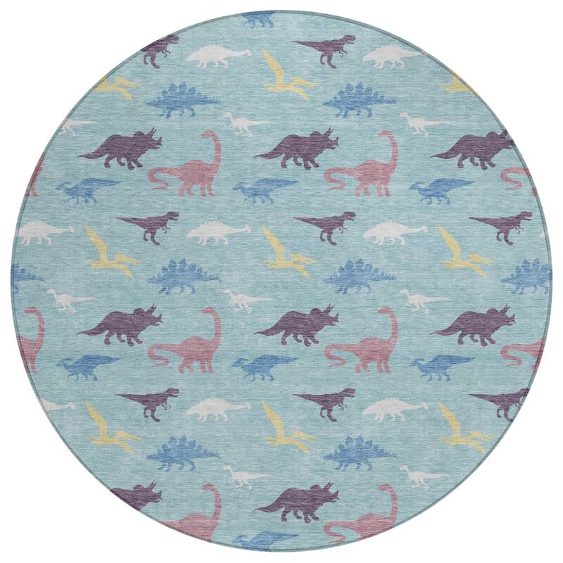 Machine Washable Indoor/ Outdoor Modern Dinosaur Chantille Rug