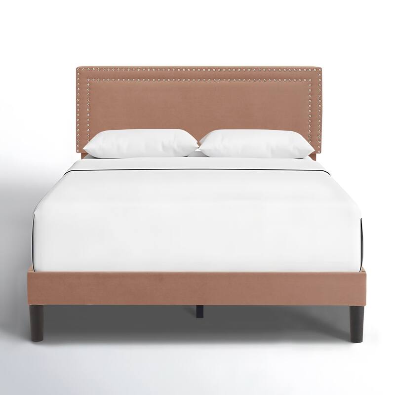 VECELO Upholstered Bed Frames with Height Adjustable Headboard