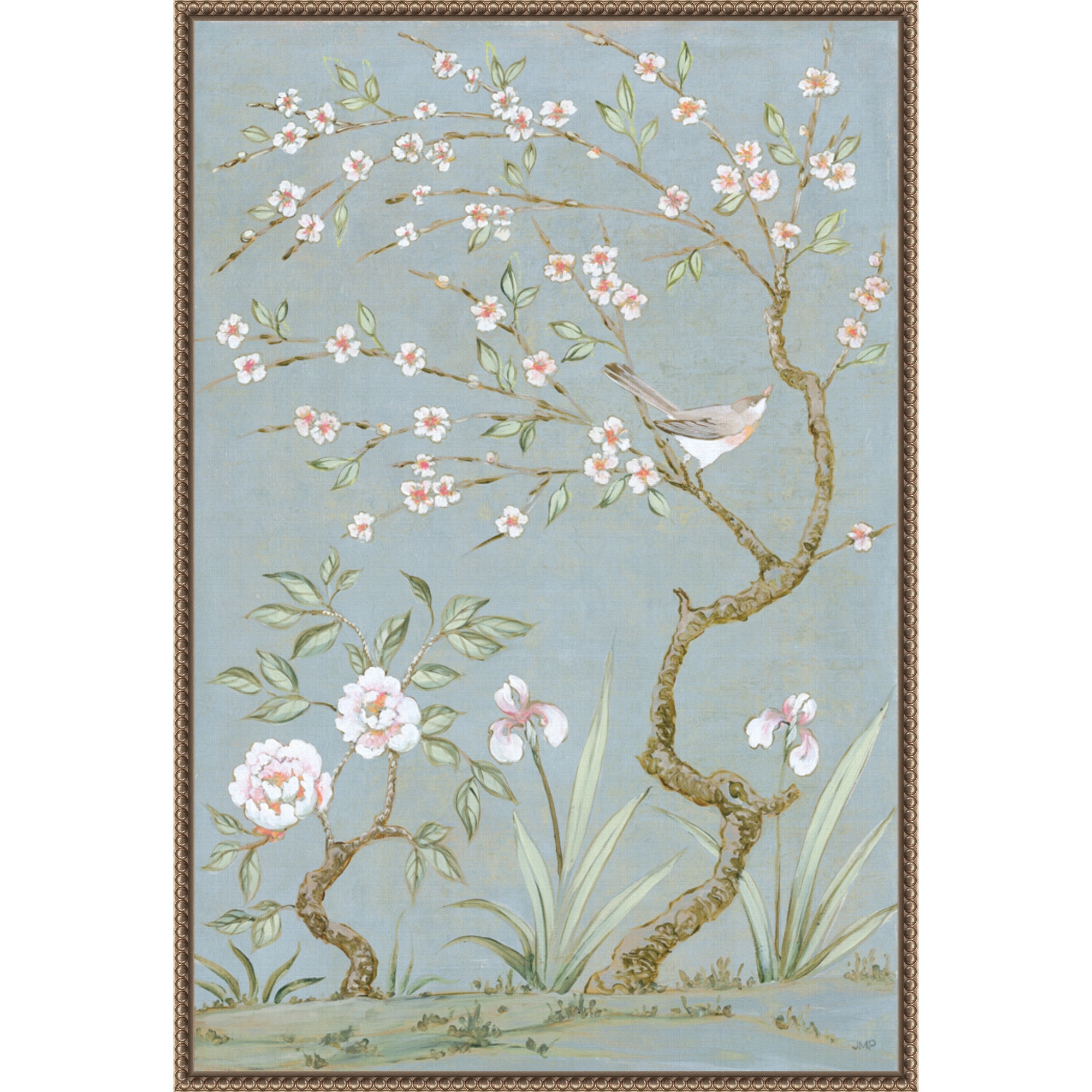 Spring Mural I Blue by Julia Purinton Framed Canvas Wall Art Print 23 x 33 in. - Sylvie Beaded Bronze
