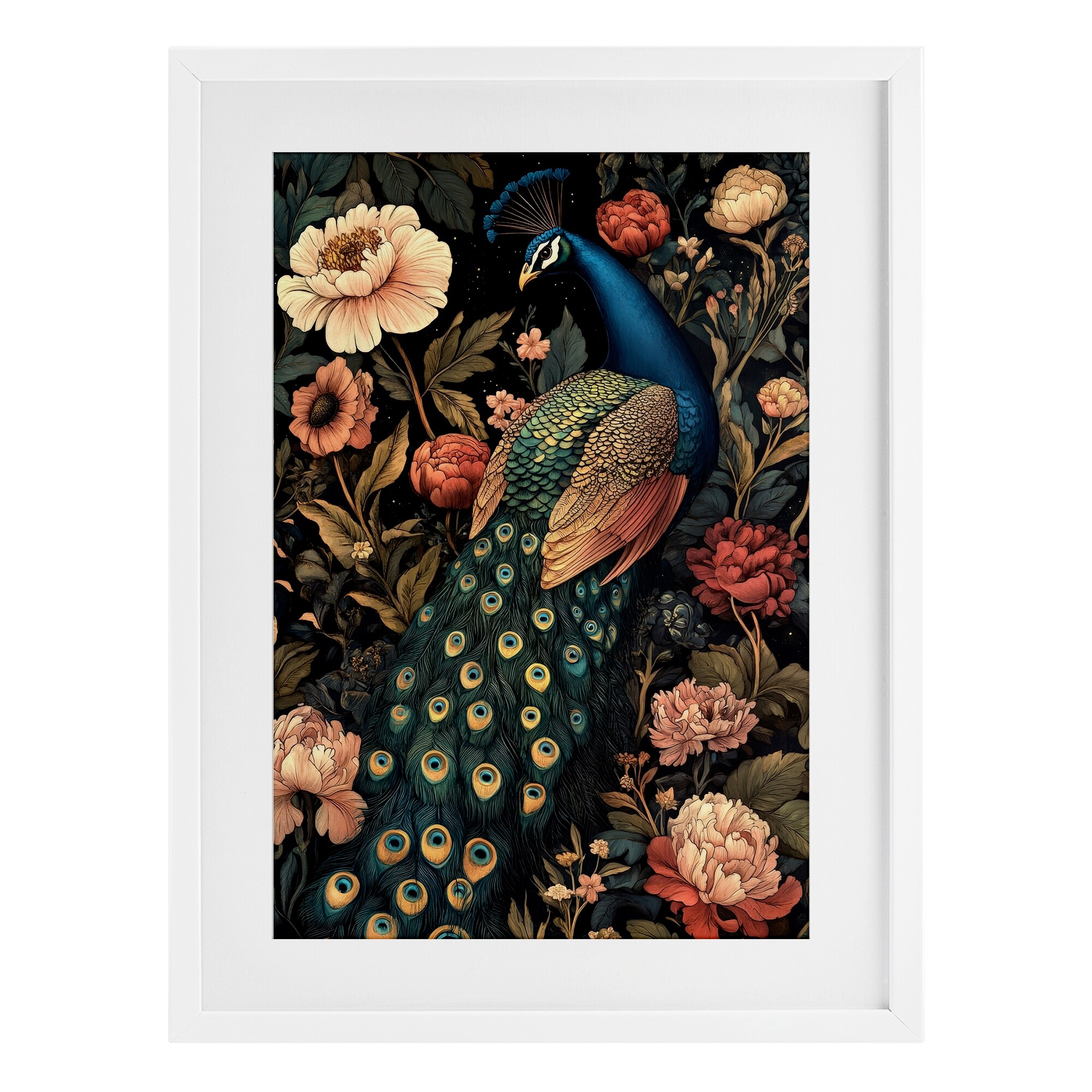Stupell Vintage Peacock in Florals Under Glass Framed Design By Petal Prints Design