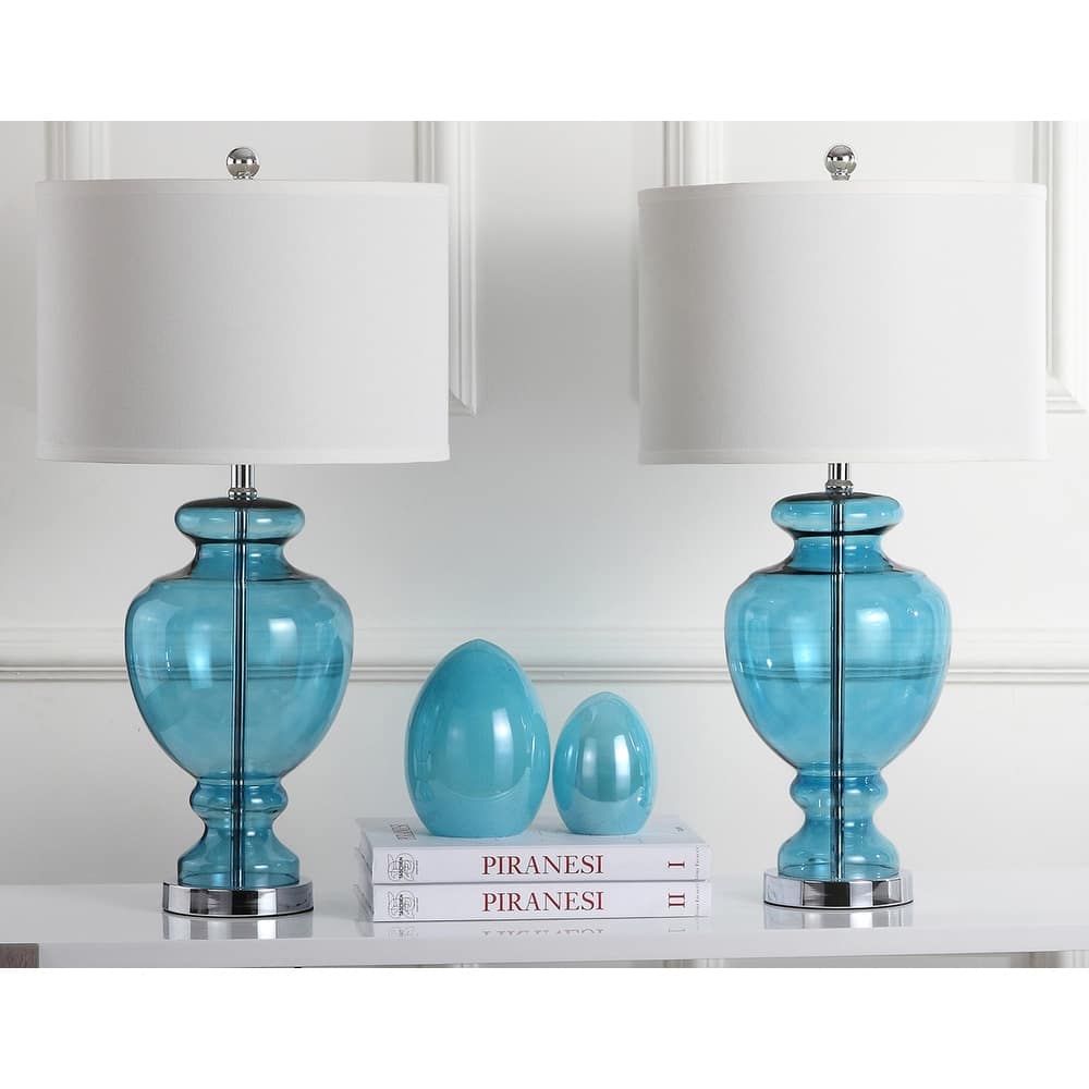 SAFAVIEH Lighting Montana 28 Inch Turquoise Glass Table Lamp (Set of 2)