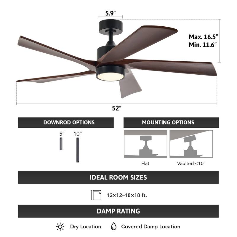 52" Ceiling Fan with Dimmable LED Lights