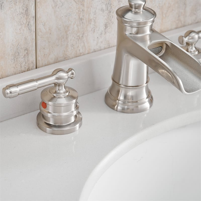 Waterfall 8 Inch Widespread Bathroom Faucet with Pop-up Drain Brass Double Handle Modern Bathroom Sink Basin Taps