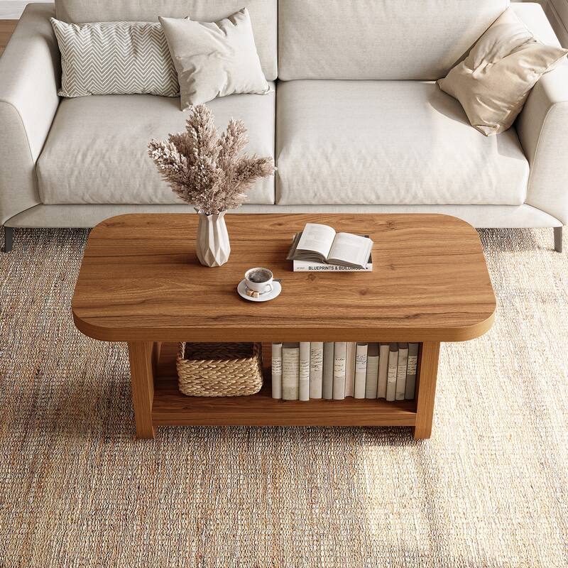 47.2" Coffee Table, 2-Tier Coffee Table with Storage