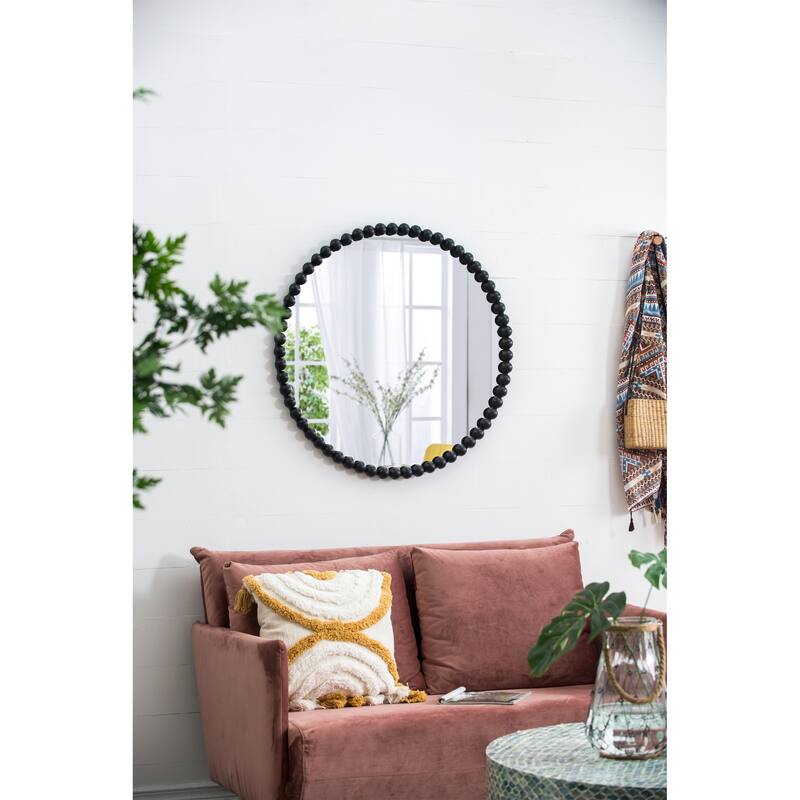 Circle Mirror with Metal Beaded Frame - Black