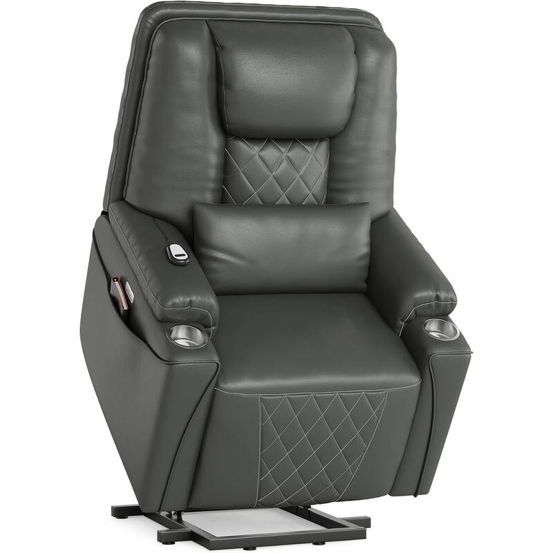 Power Lift Recliner Chair Sofa, PU Leather Reclining with Charging Ports, Cup Holders, Electric Stand Assist