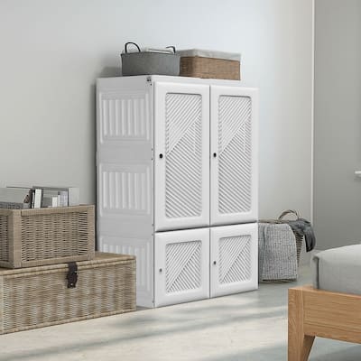 HOMCOM Portable Wardrobe Closet, Folding Bedroom Armoire, Clothes Storage Organizer with 3 Cube Compartments, Hanging Rod