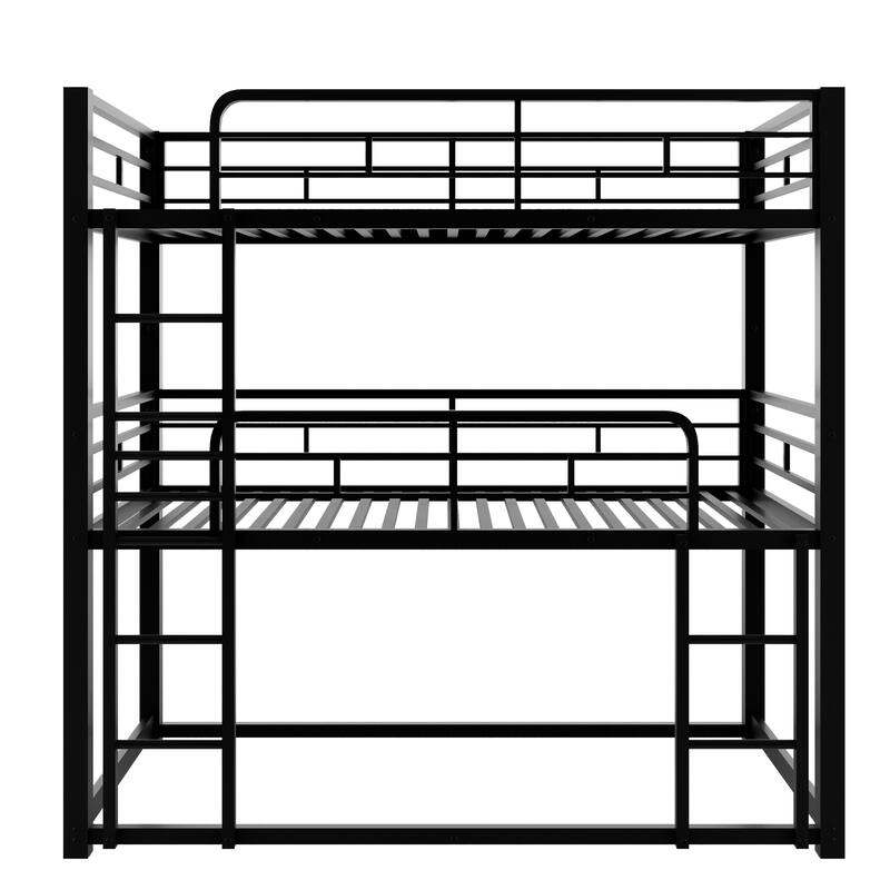 Twin Triple Bunk Bed w/ Long & Short Ladder, Industrial Style Metal Bunkbeds w/ Safety Guardrails for Bedroom, Dorm, Guest Room
