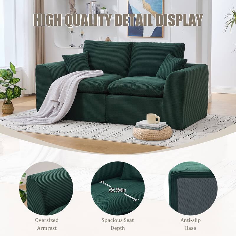 HOMEFUN Corduroy Upholstered Modular 2 Seater Cushion Covers Removable Loveseats Sofa for Living Room Bedroom