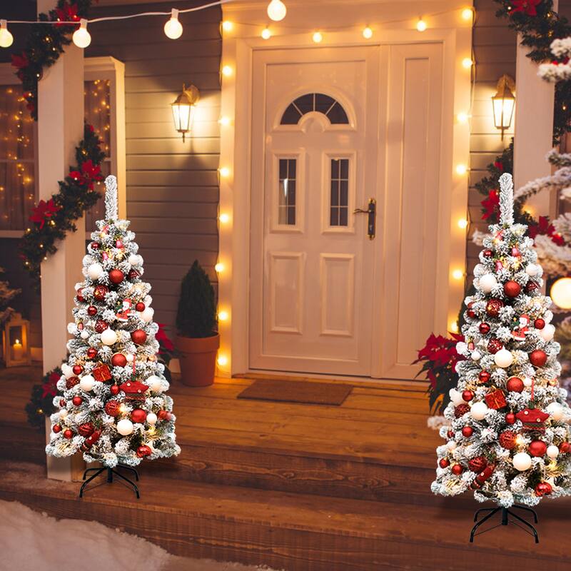 Gymax 4.5ft Snow Flocked Pencil Christmas Tree Artificial Pine Tree w/ - See Details