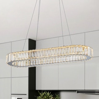 Modern Dimmable LED Oval Crystal Linear Pendant - Bed Bath & Beyond ...