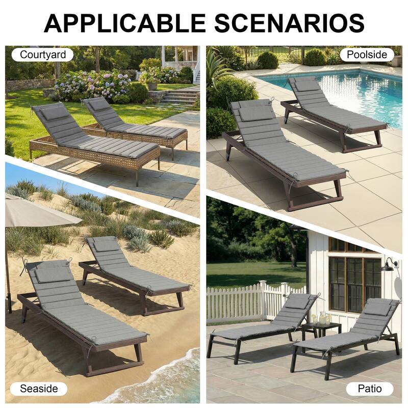 Outdoor Chaise Lounge Cushion Quilted Patio Sun Lounger Pad with Straps