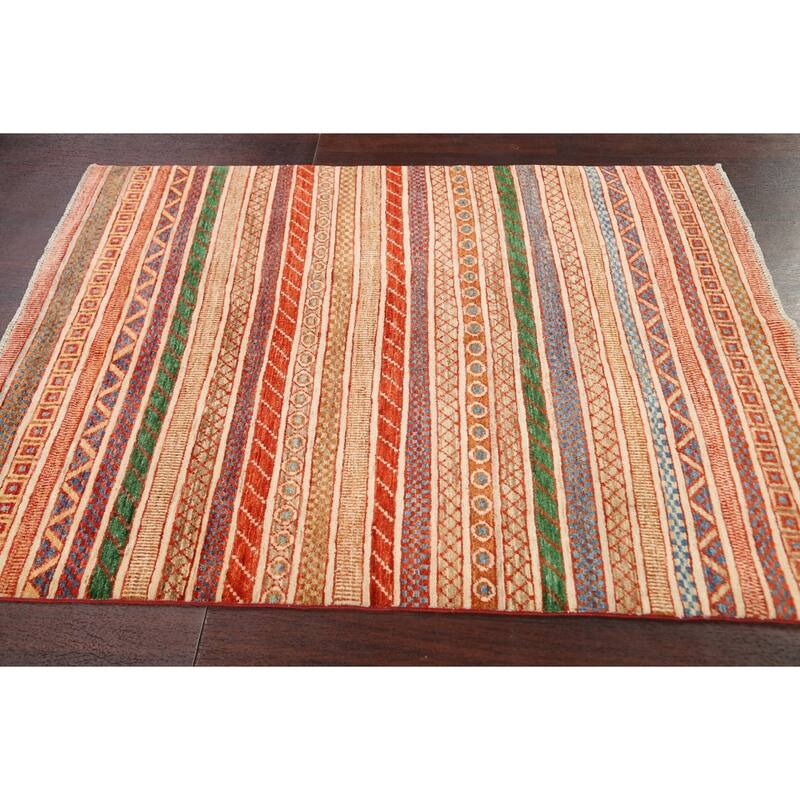 Striped Kazak Oriental Home Decor Area Rug Hand-knotted Wool Carpet - 3'10" x 5'2"