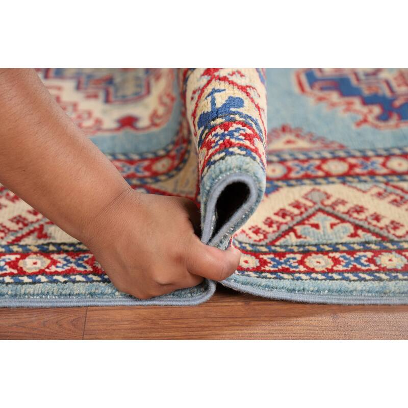Light Blue Kazak Runner Rug Handmade Wool Carpet - 2'11" x 9'7"