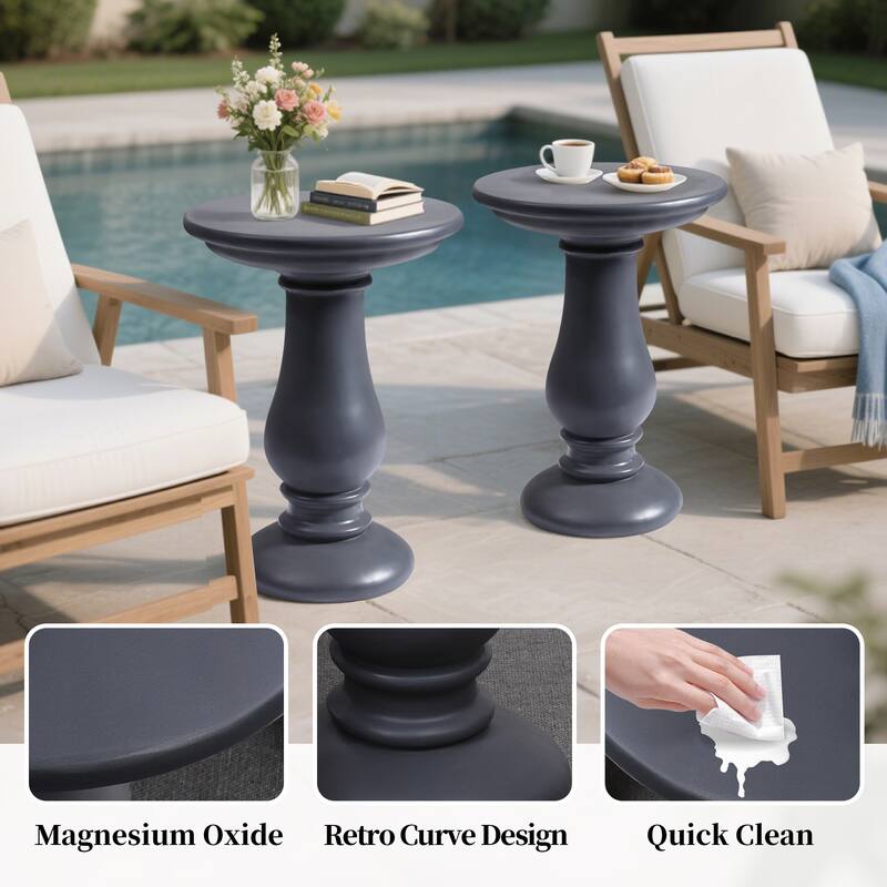 16 in. Magnesium Oxide Outdoor/Indoor Round Side Tables (Set of 2)