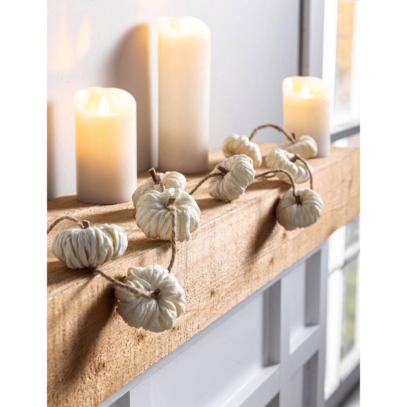 Paper Rope Pumpkin Garland, White