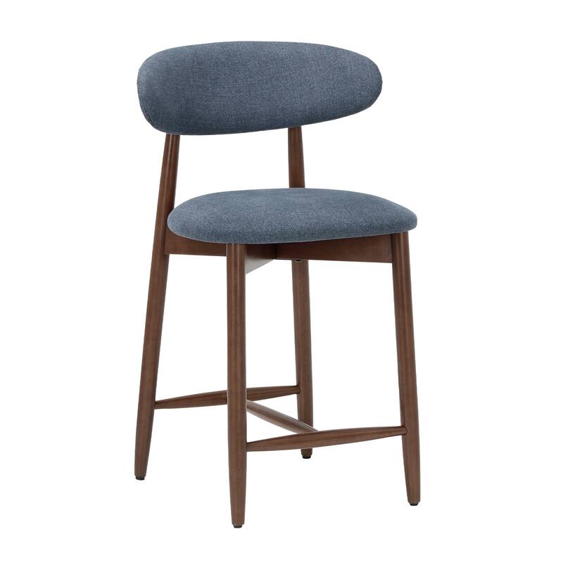 Mid-Century Modern Upholstered Bar Stools with Backrest - Solid Wood Legs Counter Height Stools