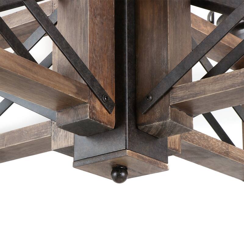 Anmytek Modern Farmhouse 4-Light Wood Wagon Wheel Chandelier Glass Pendant Lights for Dining Room - 22.8" D x 14" H