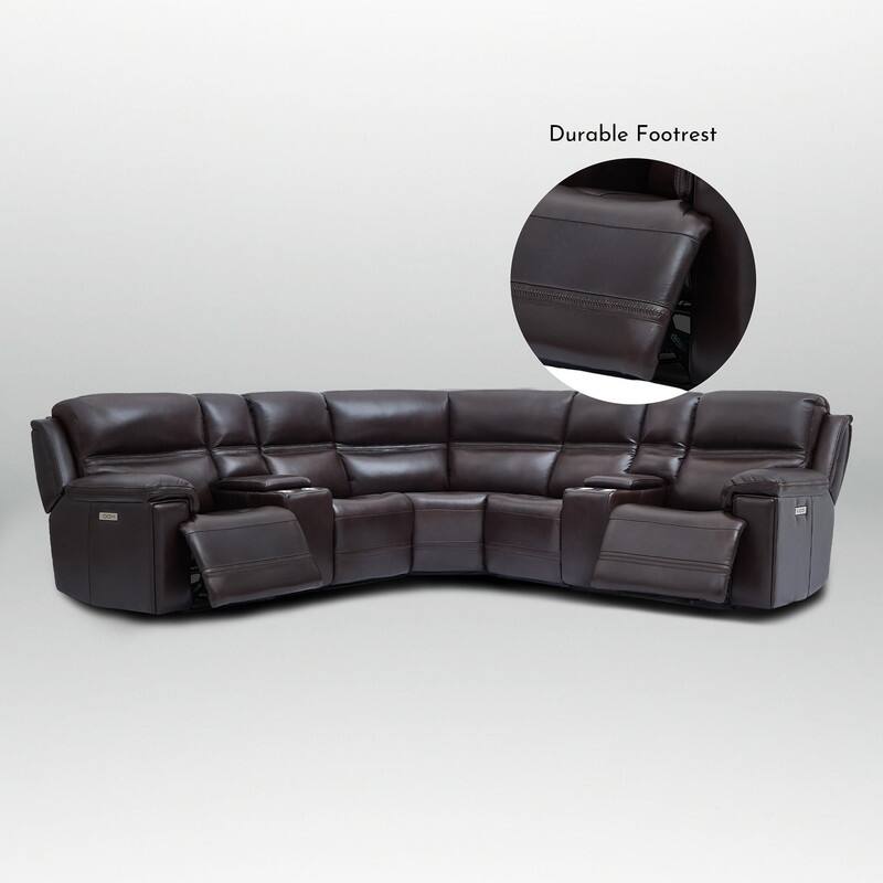 121" W Premium Genuine Leather Dual-Power Sectional Sofa with Console, Zero Gravity, Adjustable Headrest