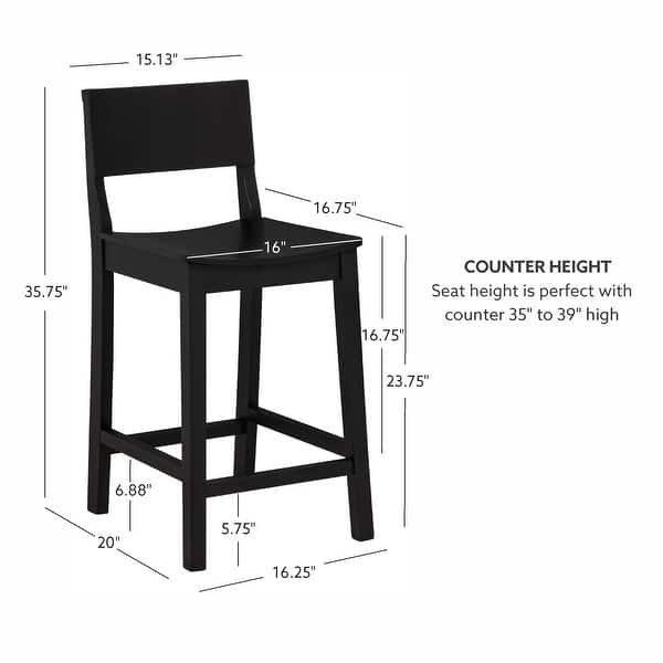 dimension image slide 0 of 3, Linon Dahlia Wood 24-Inch Armless Counter Stool (Set of 2)