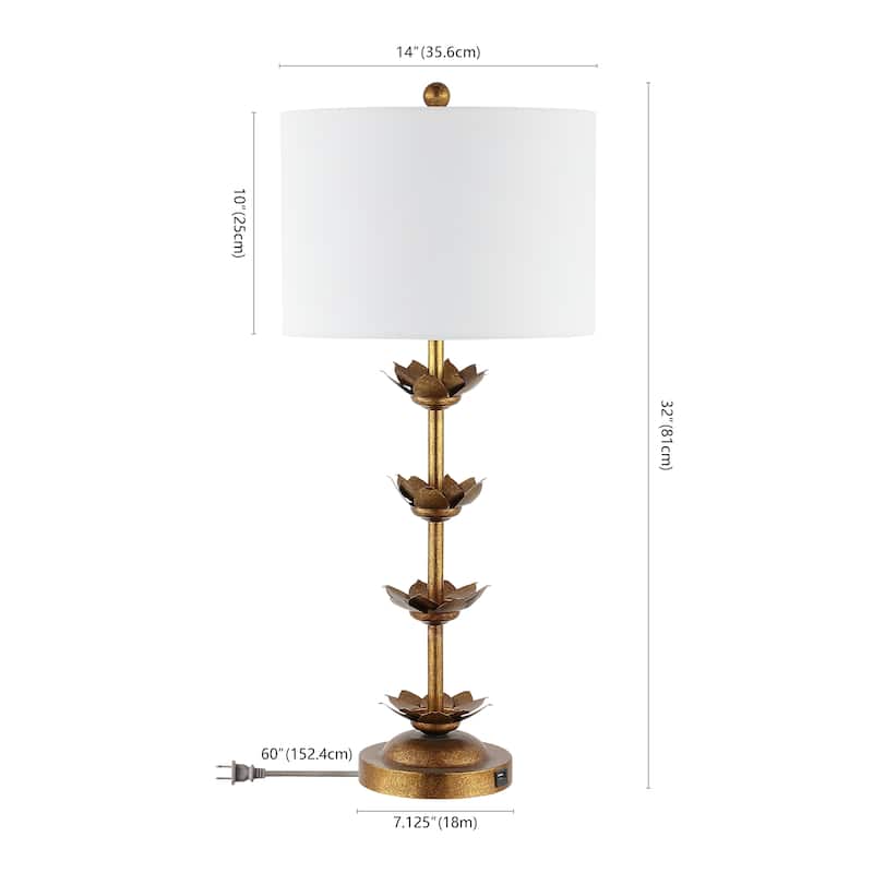 SAFAVIEH Lighting Chayah 32-inch Antique Gold Leaf Table Lamp (Set of 2) - 14"x14"x32" - 14Wx14Dx32H
