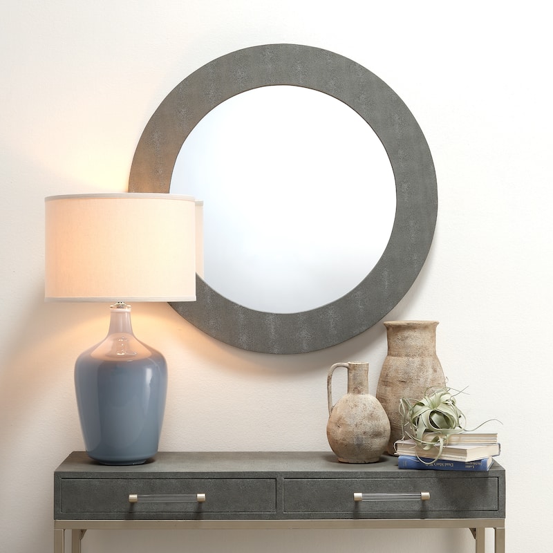Alden Décor Cleo Shagreen Round Mirror, Ivory