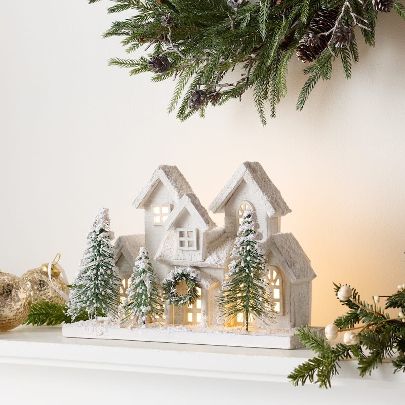 LED Flocked Holiday Village Display 12.5"L
