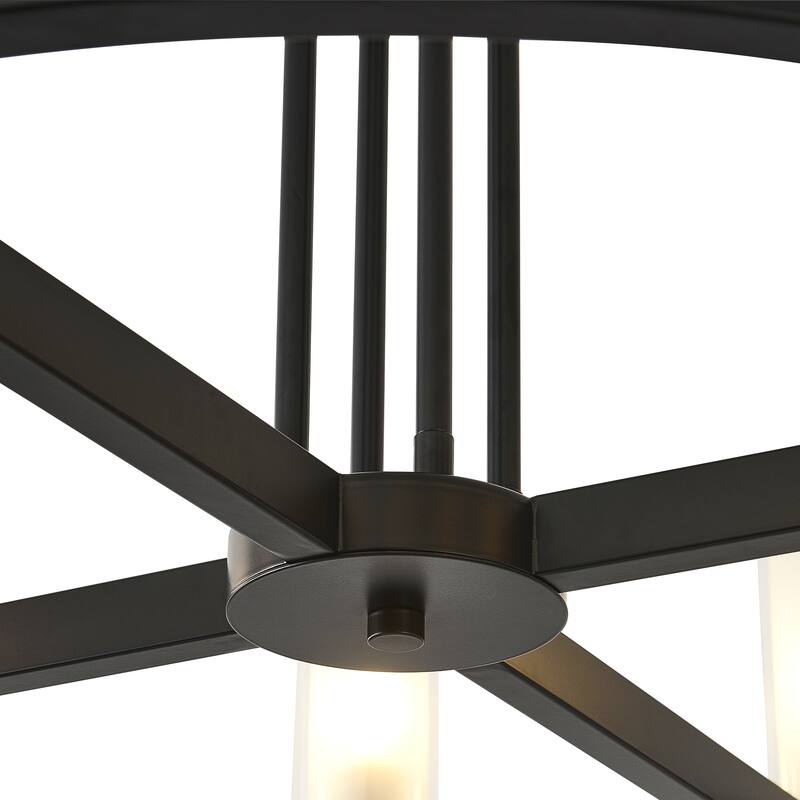 12 - Light Modern Round Chandelier with Frosted Glass Cylinder Shades