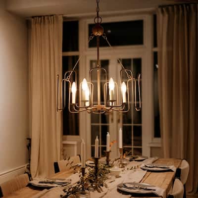 Farmsy Rustic Farmhouse 6-light Drum Chandelier Wagon Wheel Metal Candle Ceiling Light - D21"x H23.5"