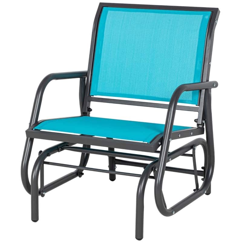Comfortable Outdoor Glider Chair with Steel Frame and Weather-Resistant Mesh Curved Armrests - 29.5" W x 26" D x 33.5" H - Blue, Dark Grey