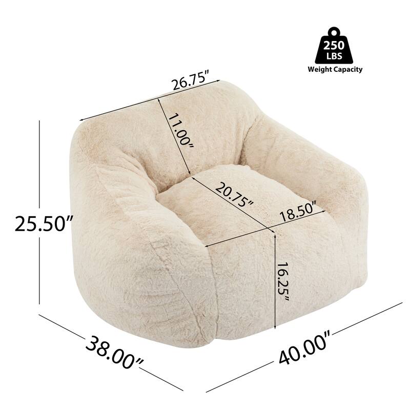 Faux Fur Bean Bag Chair, Ergonomic Lounge Armchair, Lazy Floor Sofa with Adaptive Shredded Foam for Bedroom, Living Room