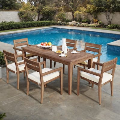 Acacia Wood Dining Set - Waterproof, Rust-Proof, 350LB Capacity, 7Pcs