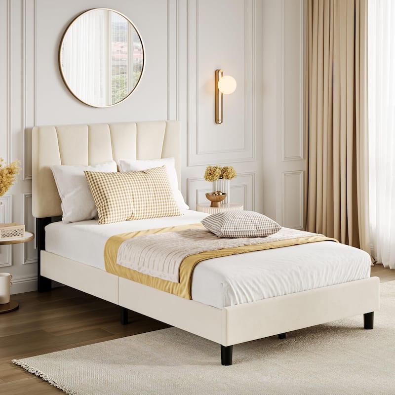 Bed Frame with Adjustable Headboard - Beige - Full