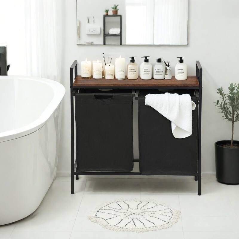 Homy Casa Laundry Hamper with Removable Fabric Bin & Wood Top - BK