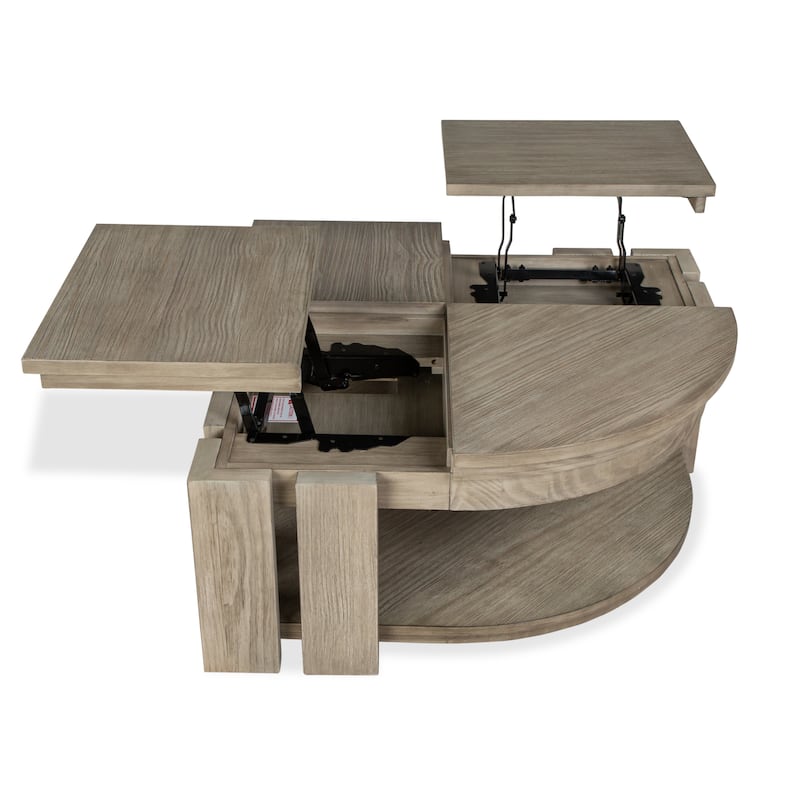 Magnussen Home Conrad Stone Harbor Grey Pie Shaped Lift Top Cocktail Table with Casters - 36''W x 36''D x 17''H