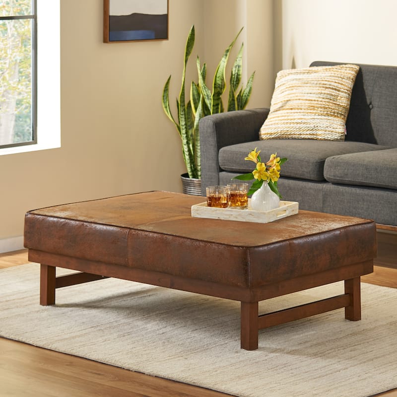 Hillman Modern Microfiber Cocktail Ottoman with Wood Frame by Christopher Knight Home - Brown + Walnut